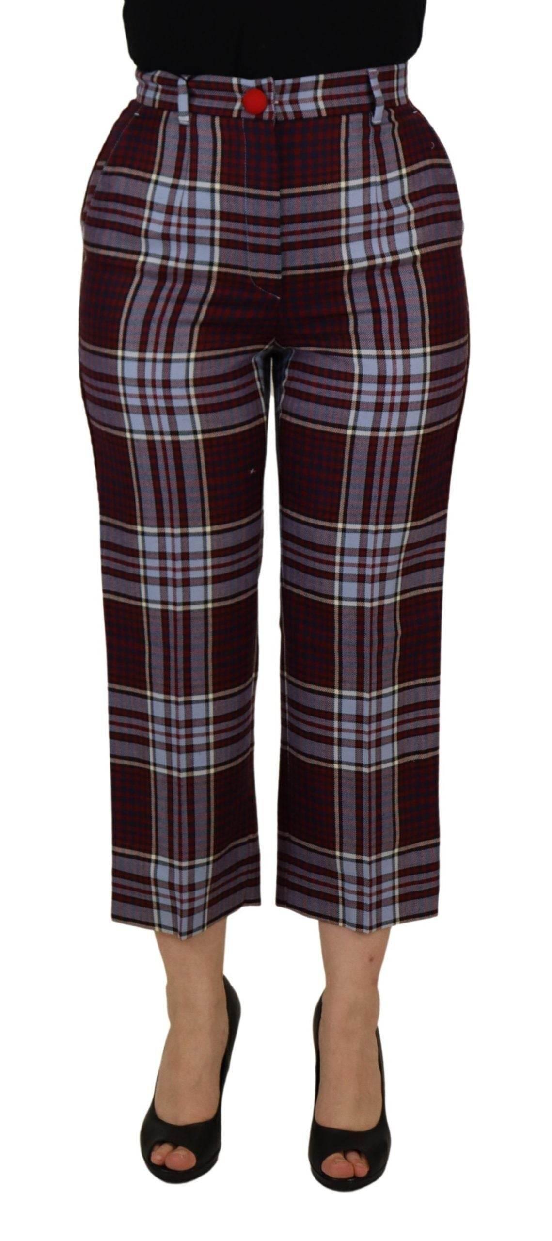 Dolce & Gabbana Gray Checked High Waist Cropped Trouser Pants - Hilstor