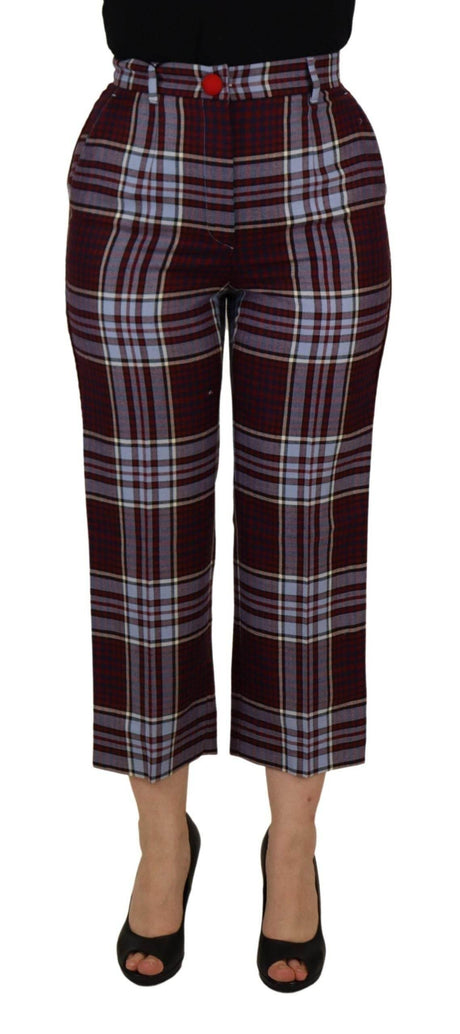 Dolce & Gabbana Gray Checked High Waist Cropped Trouser Pants - Hilstor