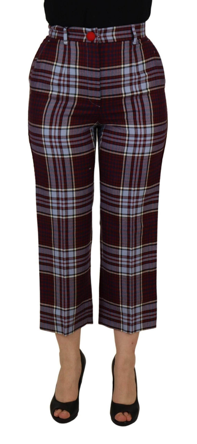 Dolce & Gabbana Gray Checked High Waist Cropped Trouser Pants - Hilstor