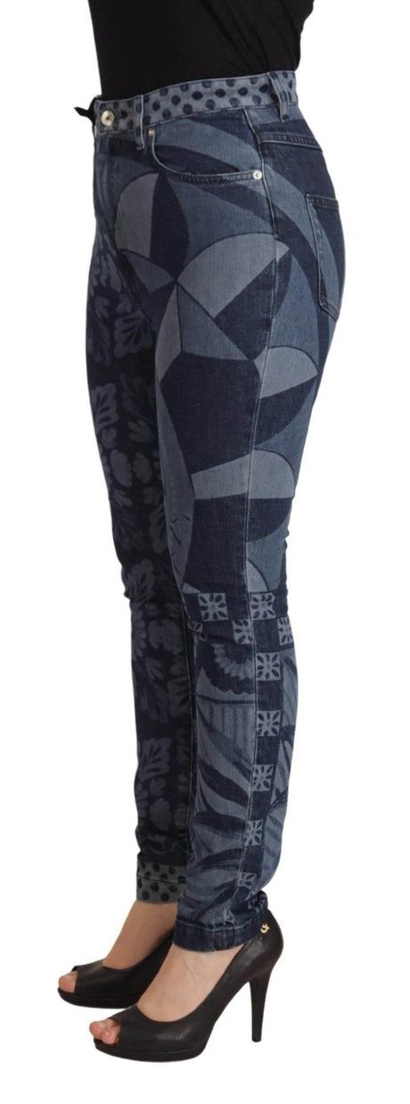 Dolce & Gabbana Blue Floral High Waist Skinny Denim Jeans - Hilstor