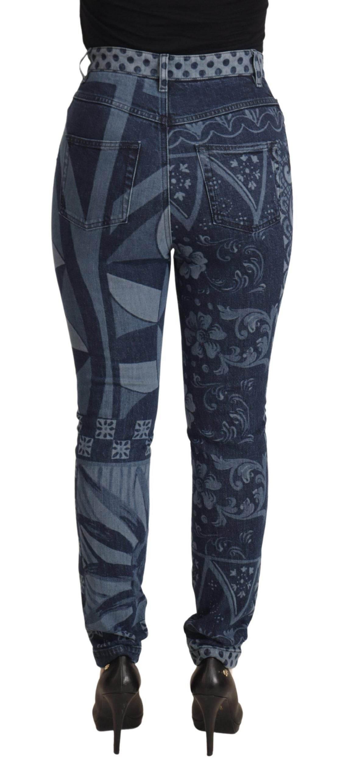 Dolce & Gabbana Blue Floral High Waist Skinny Denim Jeans - Hilstor