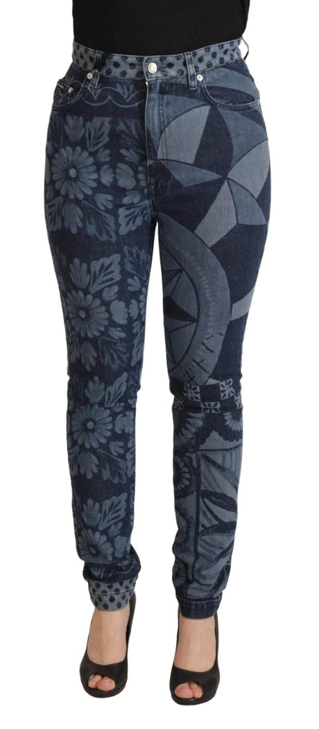 Dolce & Gabbana Blue Floral High Waist Skinny Denim Jeans - Hilstor