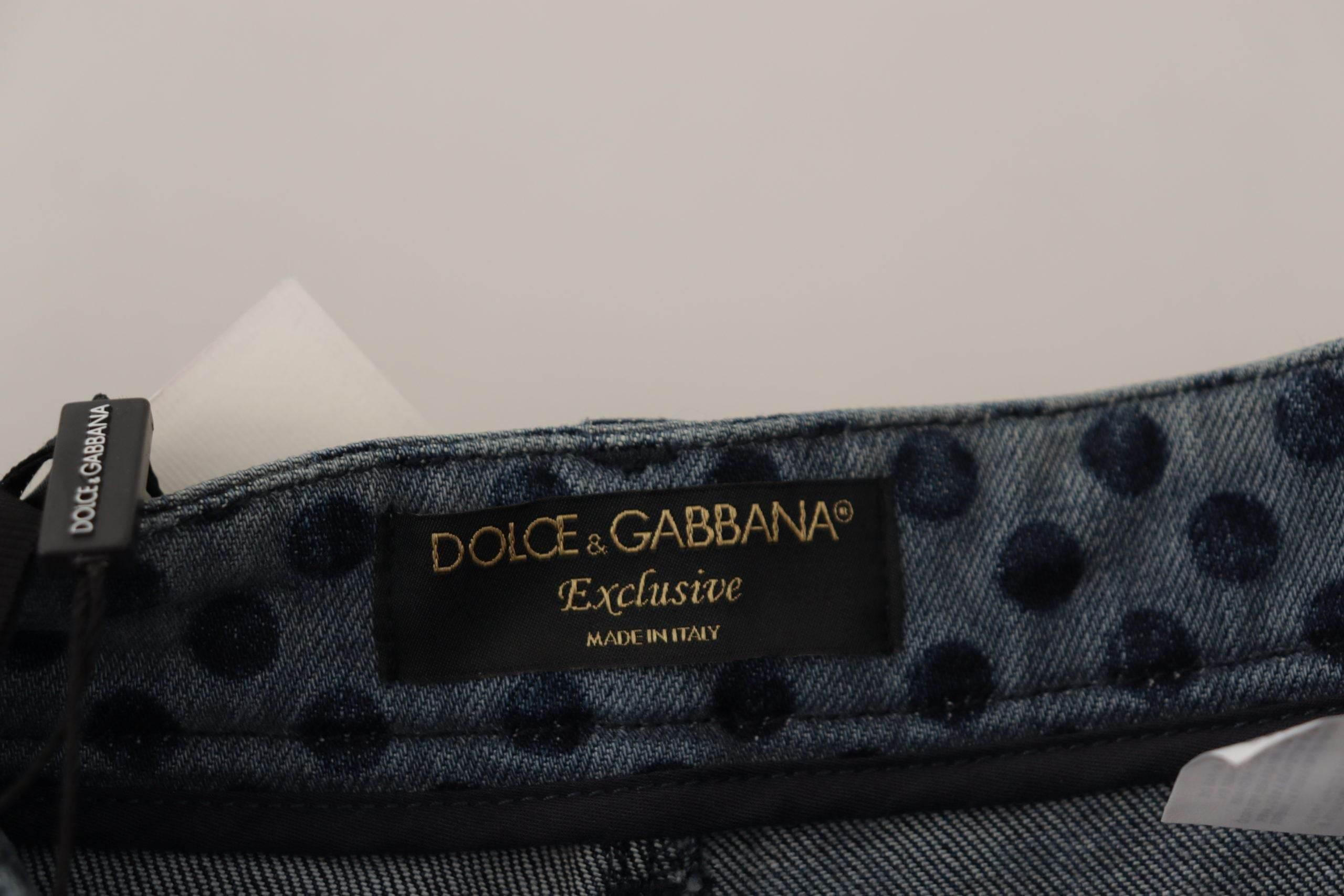 Dolce & Gabbana Blue Floral High Waist Skinny Denim Jeans - Hilstor