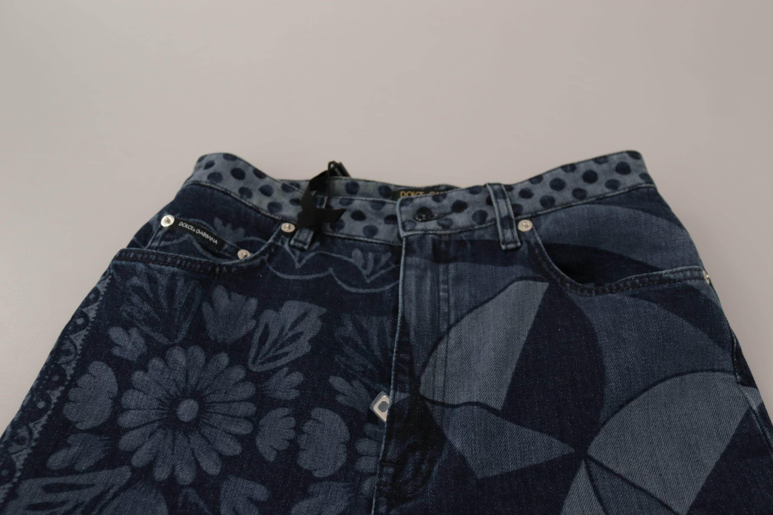Dolce & Gabbana Blue Floral High Waist Skinny Denim Jeans - Hilstor