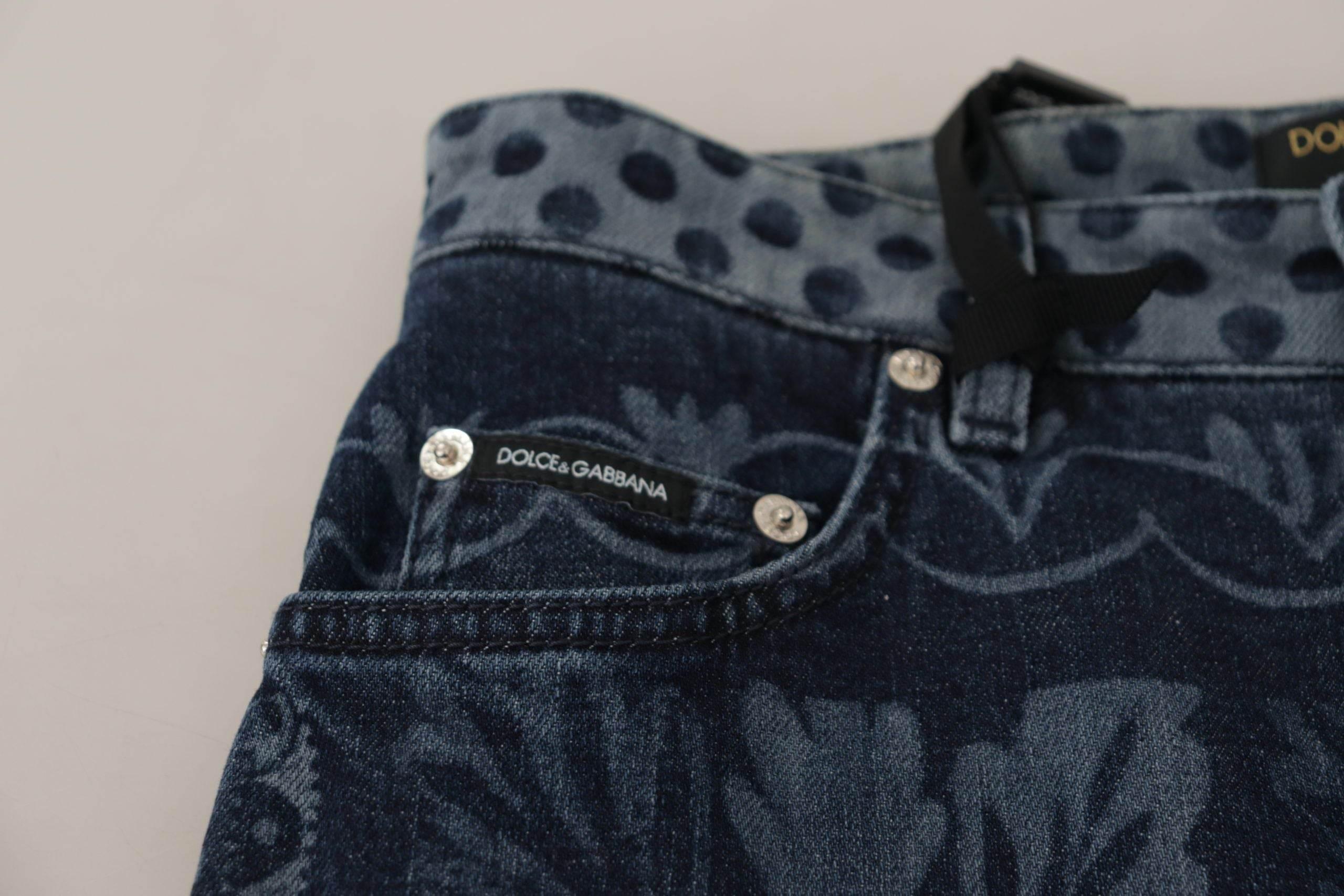 Dolce & Gabbana Blue Floral High Waist Skinny Denim Jeans - Hilstor