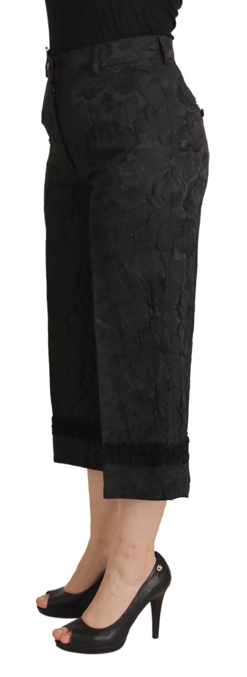 Dolce & Gabbana Black Brocade Cropped High Waist Pants - Hilstor