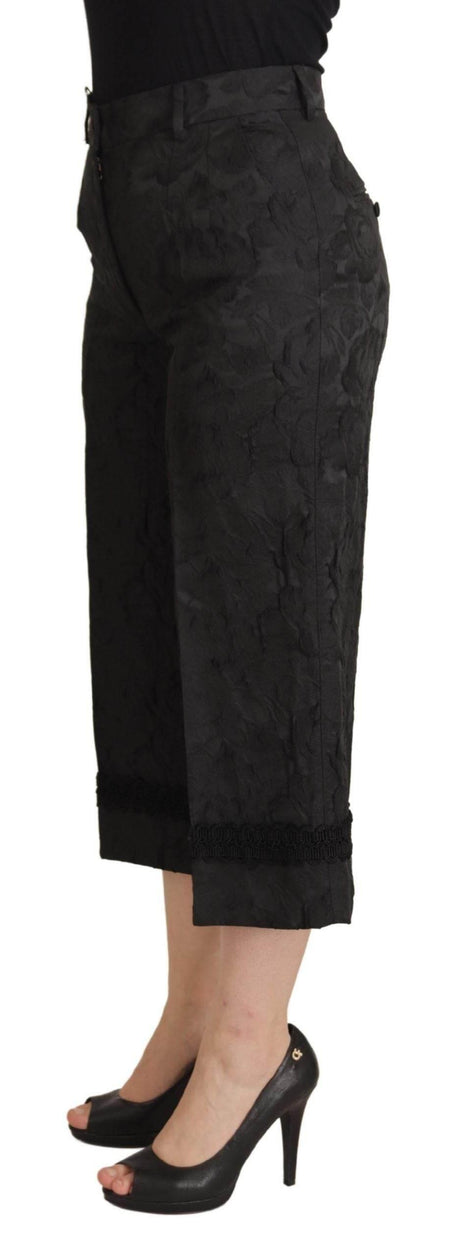 Dolce & Gabbana Black Brocade Cropped High Waist Pants - Hilstor