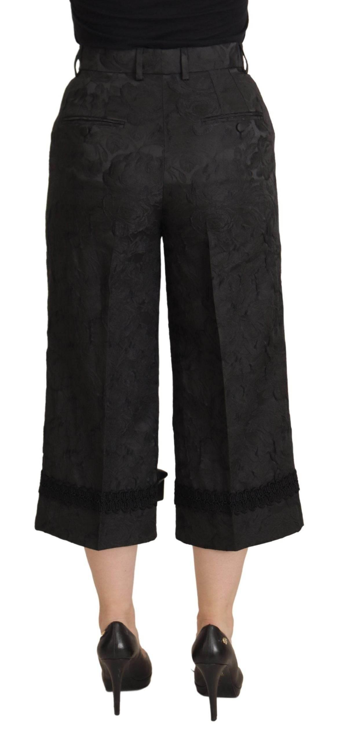 Dolce & Gabbana Black Brocade Cropped High Waist Pants - Hilstor