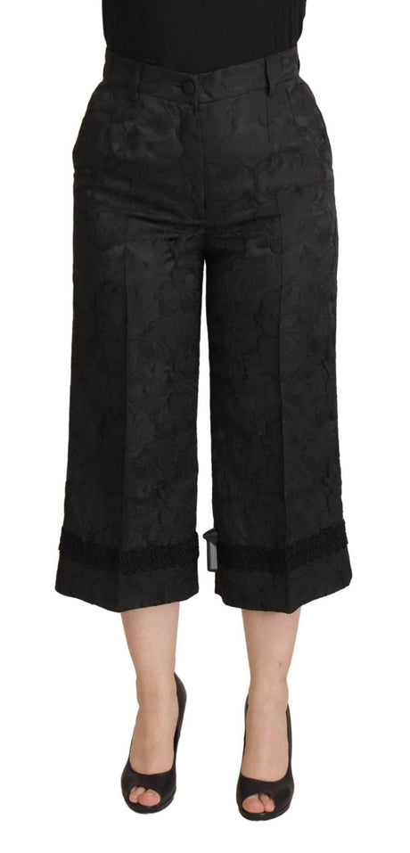 Dolce & Gabbana Black Brocade Cropped High Waist Pants - Hilstor