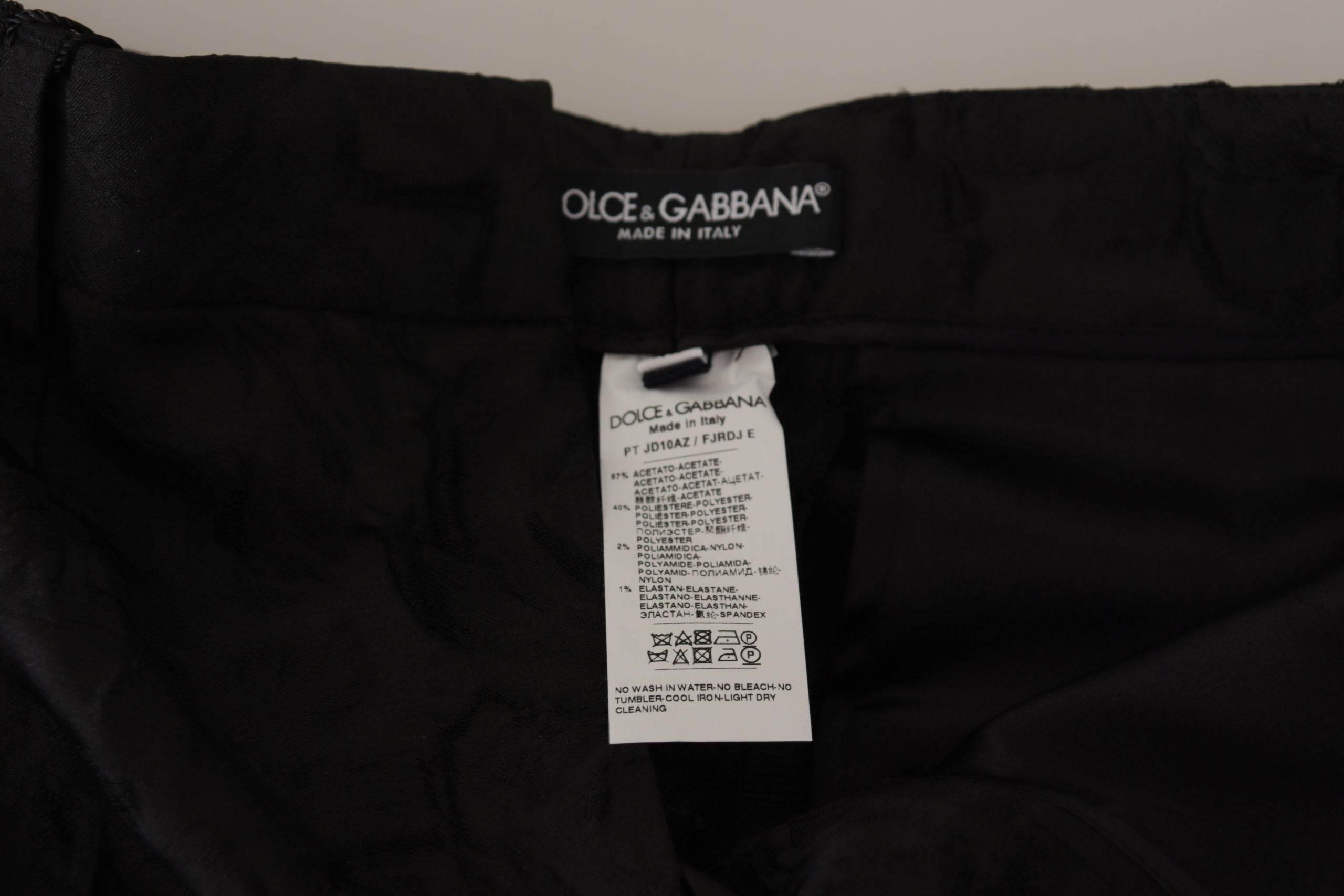 Dolce & Gabbana Black Brocade Cropped High Waist Pants - Hilstor