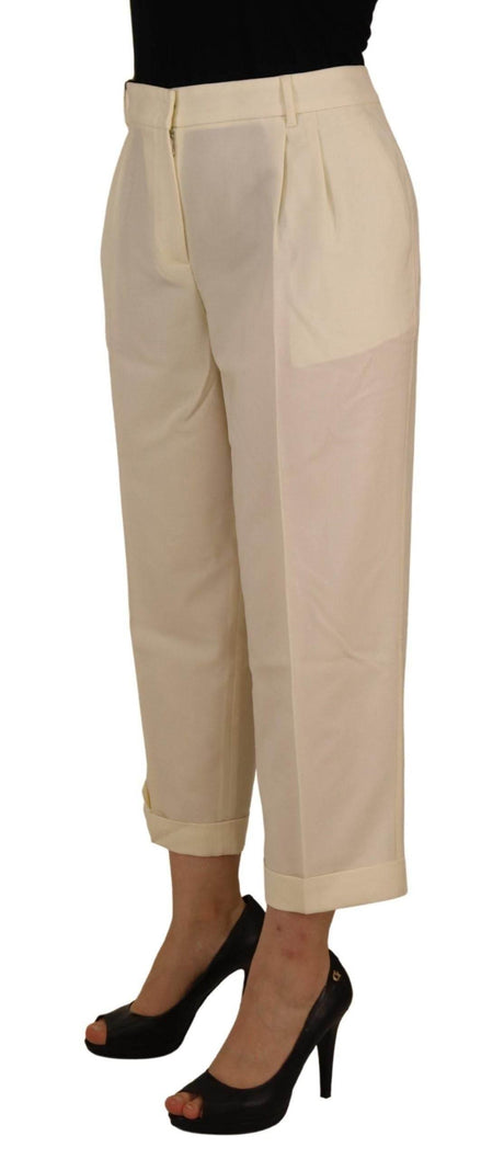 Dolce & Gabbana Ivory High Waist Cropped Folded Hem Trousers Pants - Hilstor