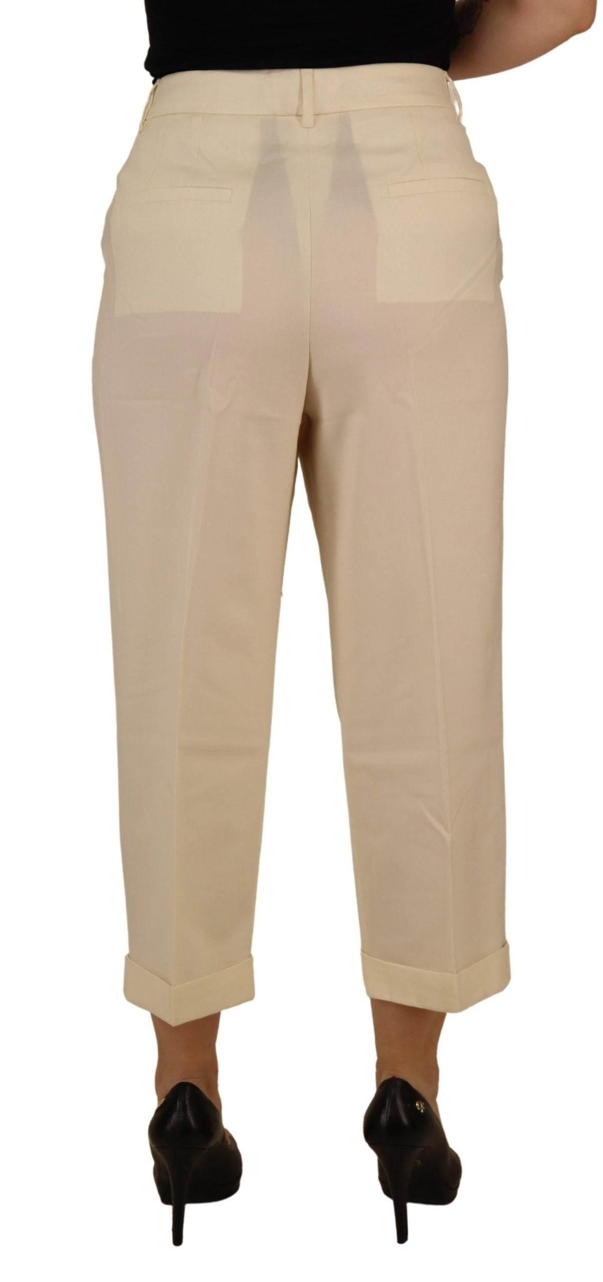 Dolce & Gabbana Ivory High Waist Cropped Folded Hem Trousers Pants - Hilstor