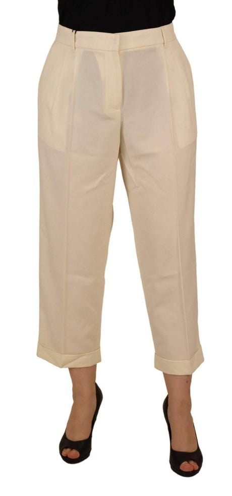 Dolce & Gabbana Ivory High Waist Cropped Folded Hem Trousers Pants - Hilstor