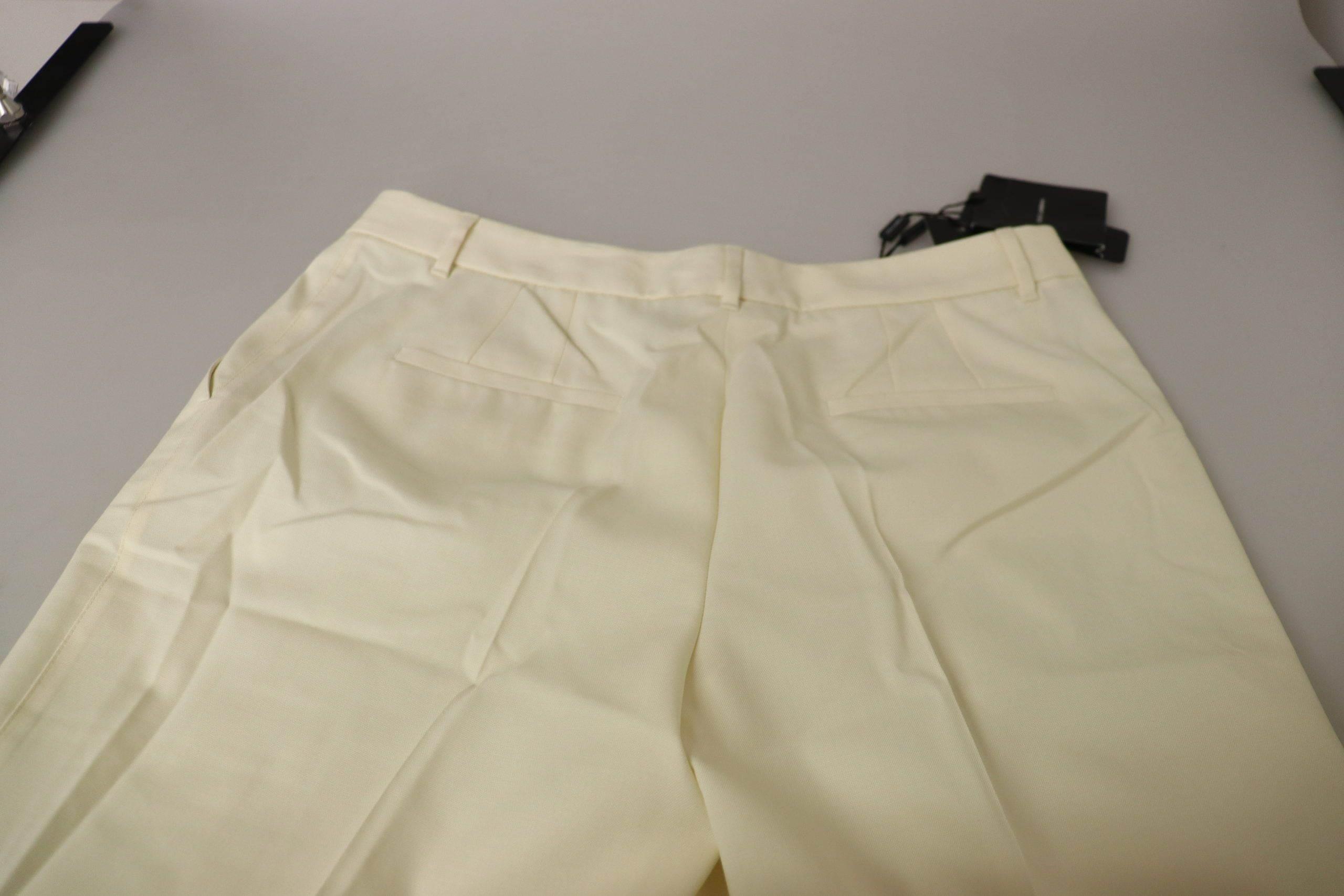 Dolce & Gabbana Ivory High Waist Cropped Folded Hem Trousers Pants - Hilstor