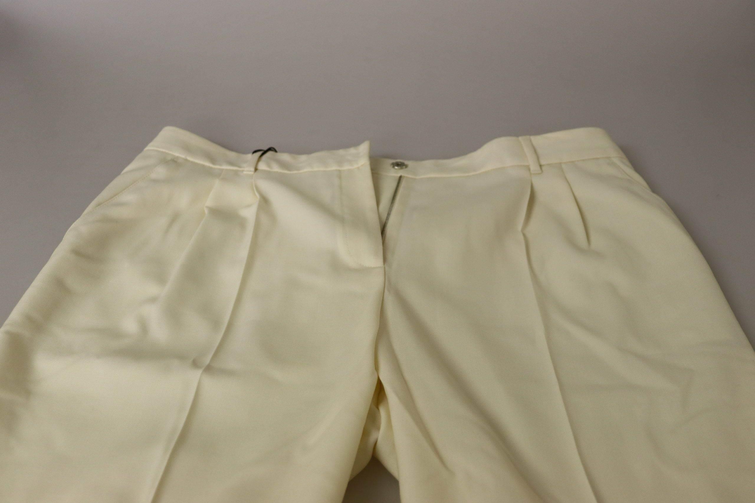 Dolce & Gabbana Ivory High Waist Cropped Folded Hem Trousers Pants - Hilstor