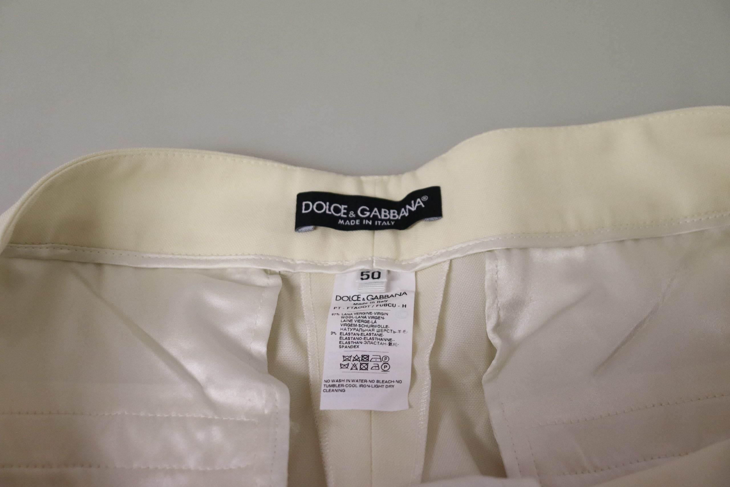 Dolce & Gabbana Ivory High Waist Cropped Folded Hem Trousers Pants - Hilstor