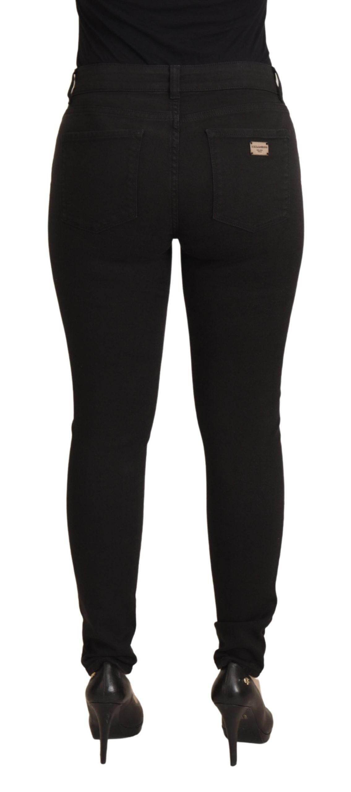 Dolce & Gabbana Black Mid Waist Skinny Denim Cotton Jeans - Hilstor