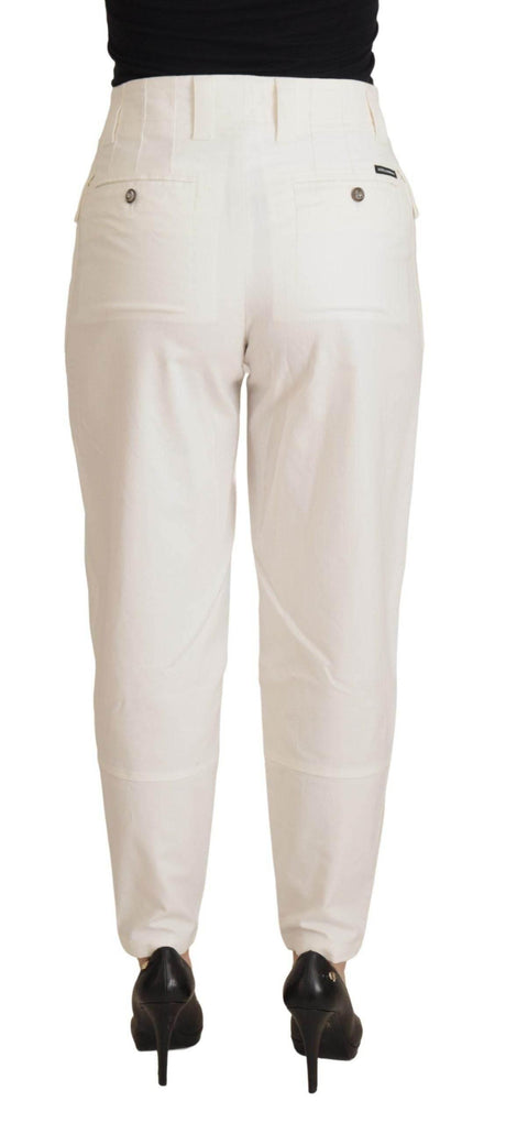 Dolce & Gabbana White High Waist Tapered Women Cotton Pants - Hilstor
