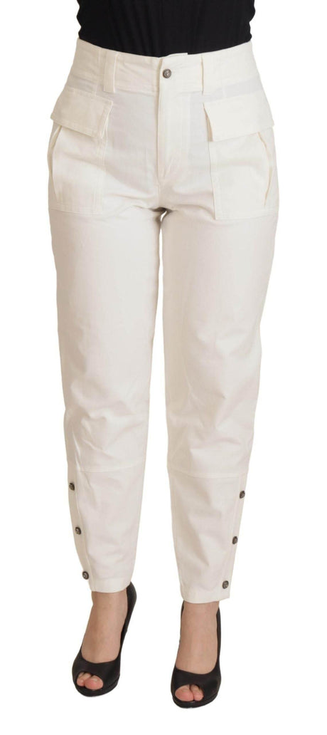 Dolce & Gabbana White High Waist Tapered Women Cotton Pants - Hilstor