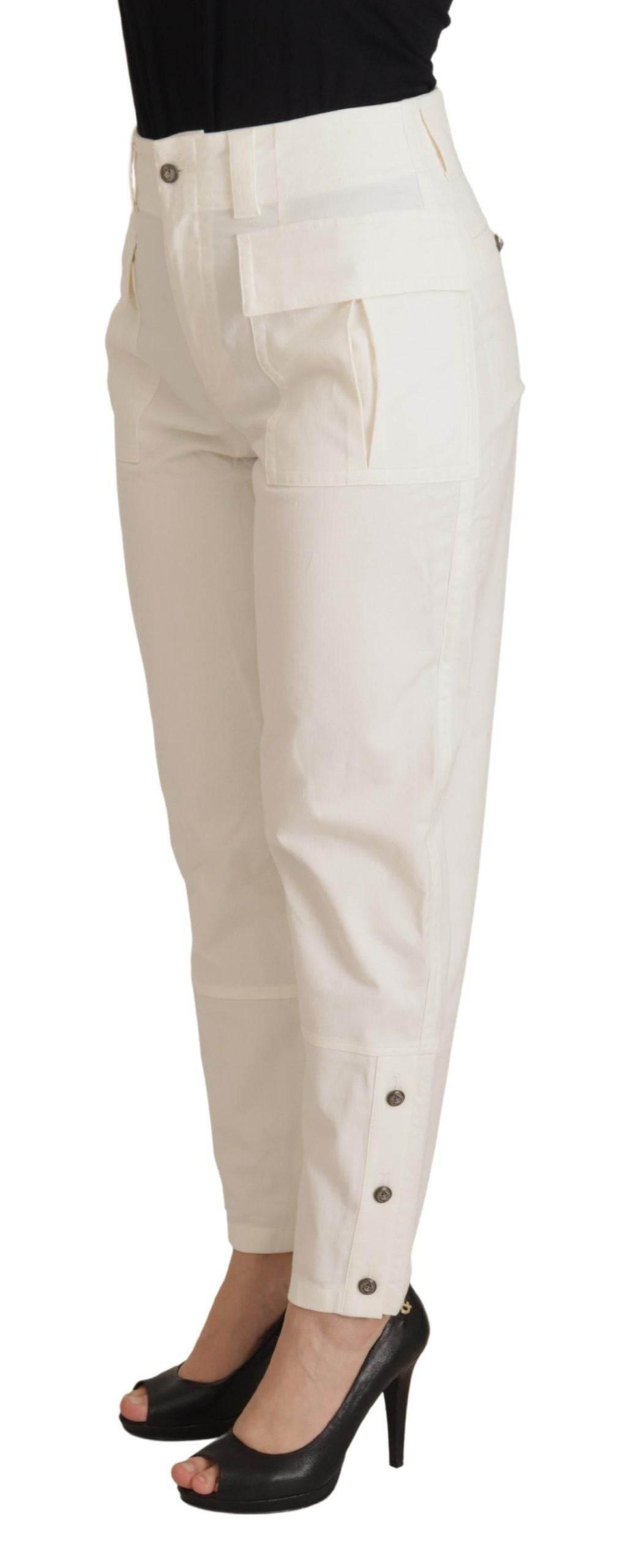 Dolce & Gabbana White High Waist Tapered Women Cotton Pants - Hilstor