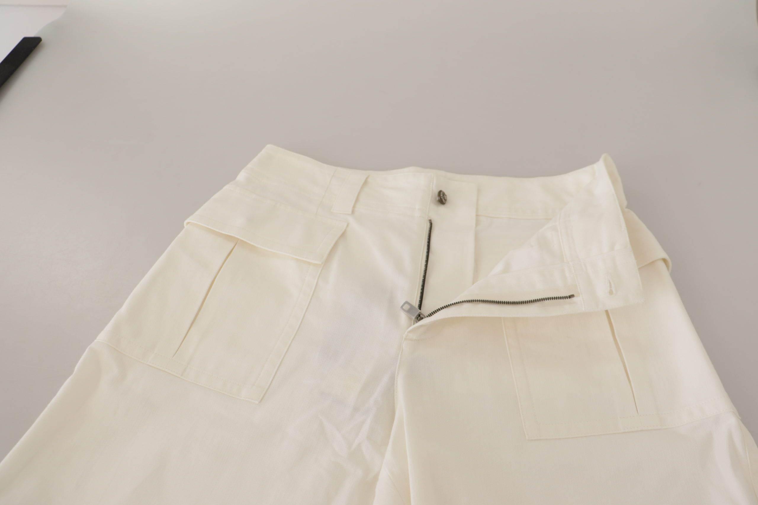 Dolce & Gabbana White High Waist Tapered Women Cotton Pants - Hilstor