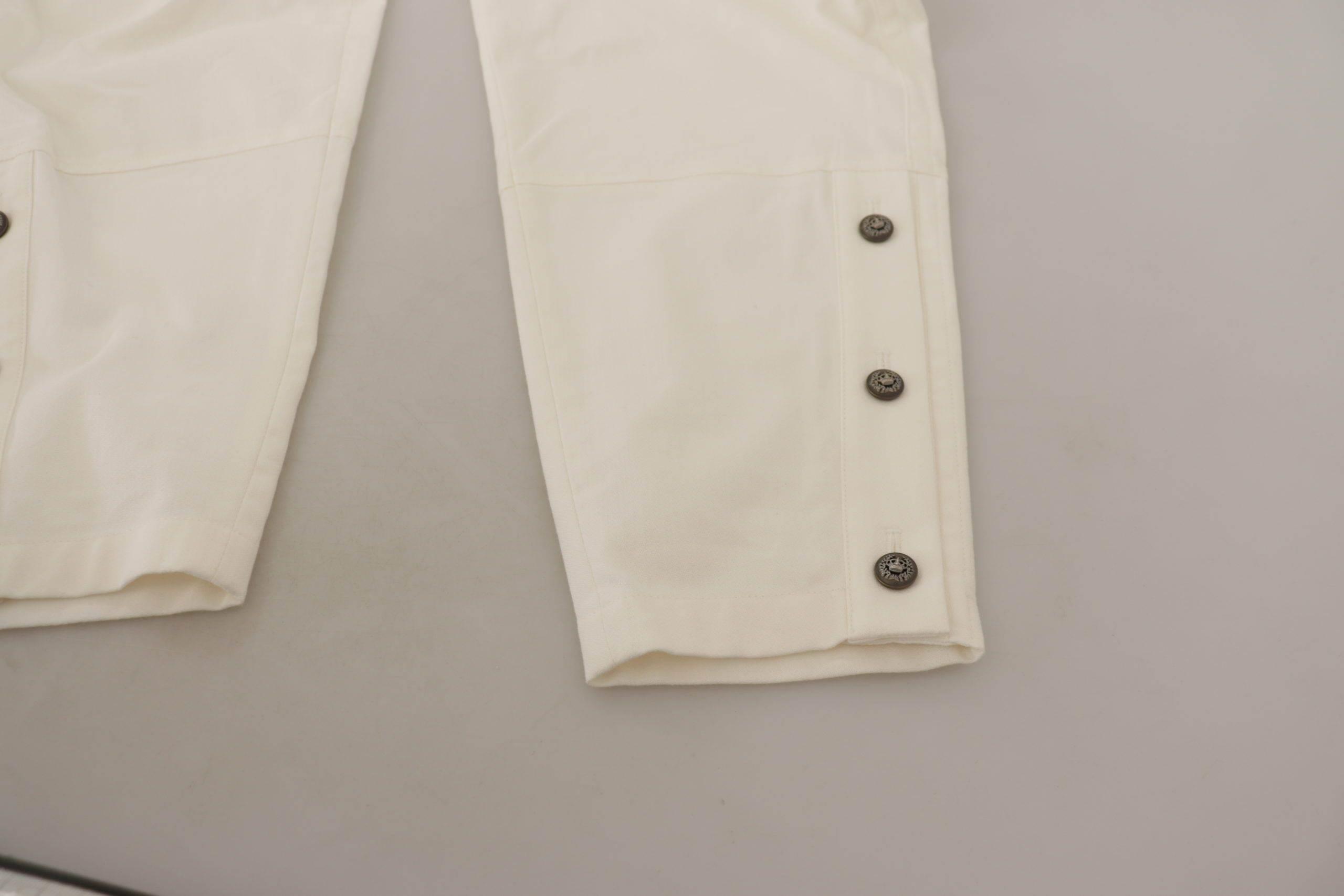 Dolce & Gabbana White High Waist Tapered Women Cotton Pants - Hilstor