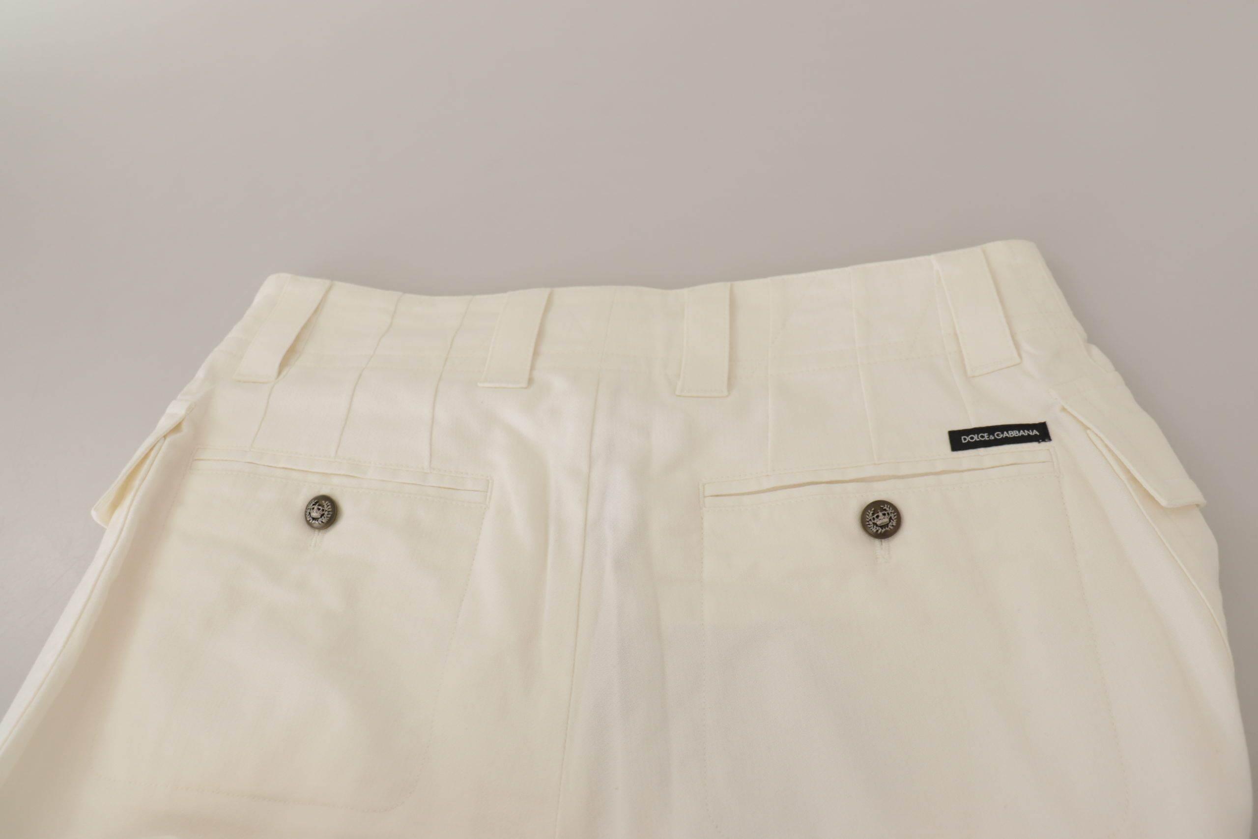 Dolce & Gabbana White High Waist Tapered Women Cotton Pants - Hilstor