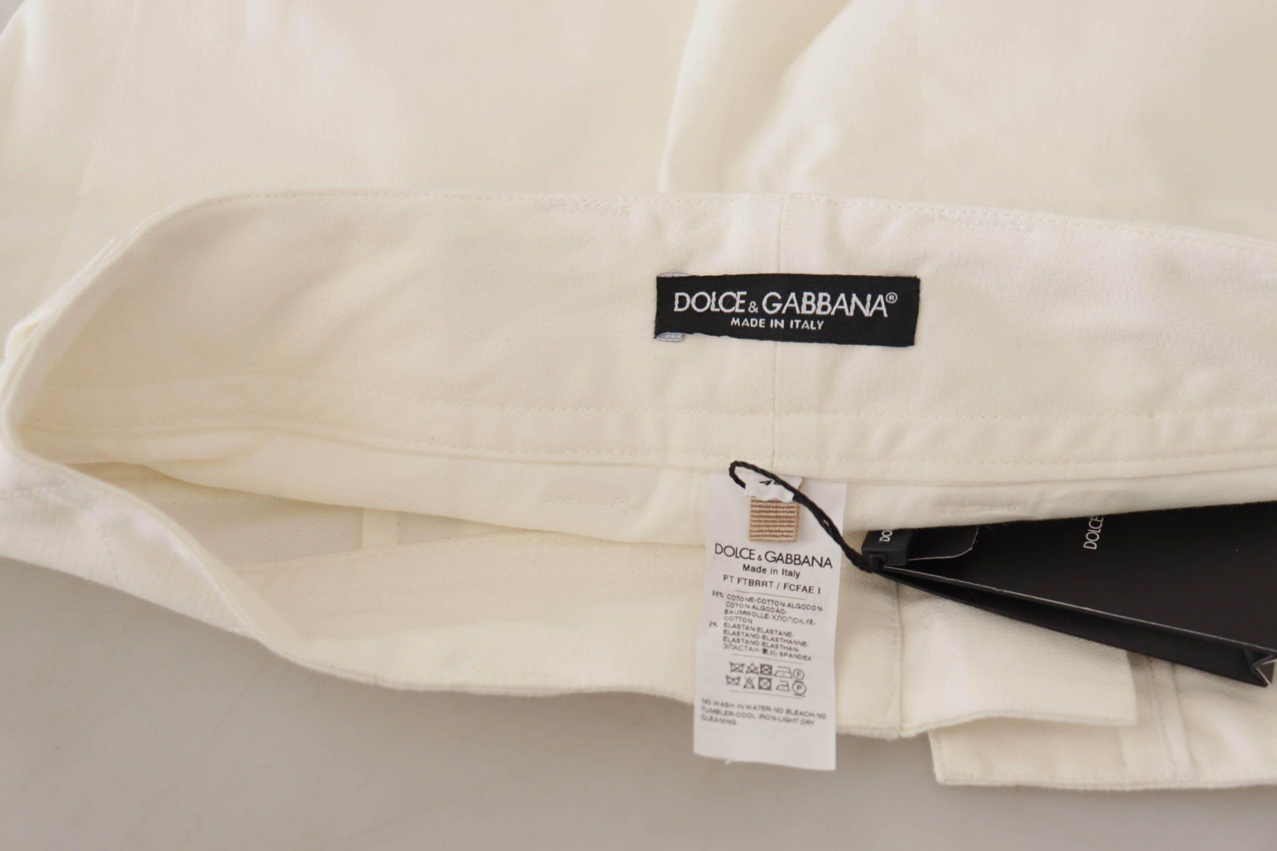 Dolce & Gabbana White High Waist Tapered Women Cotton Pants - Hilstor