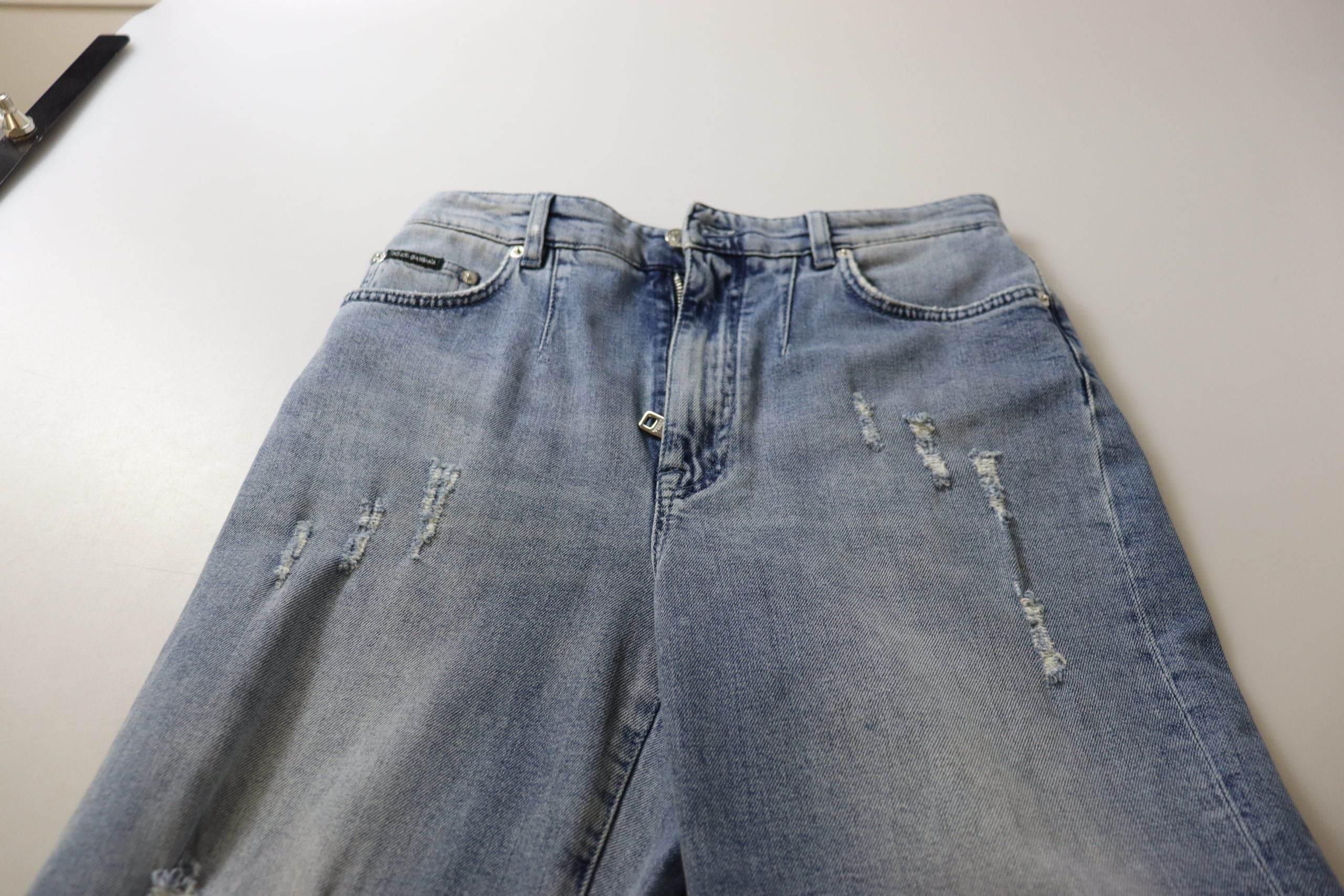 Dolce & Gabbana Blue Washed High Waist Cropped Denim Jeans - Hilstor