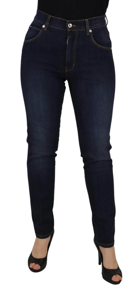 Dolce & Gabbana Blue Cotton High Waist Skinny Denim Jeans - Hilstor