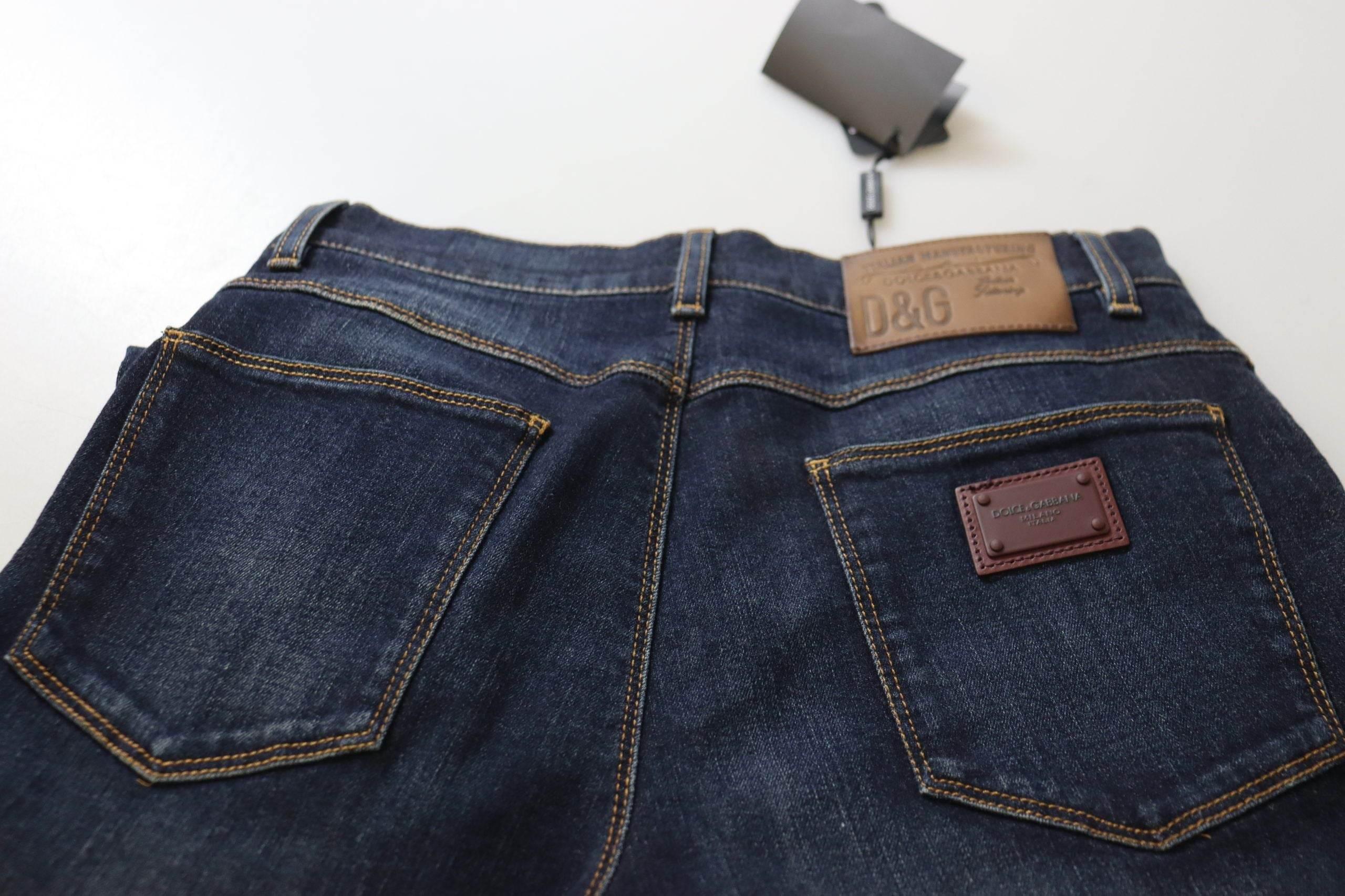 Dolce & Gabbana Blue Cotton High Waist Skinny Denim Jeans - Hilstor