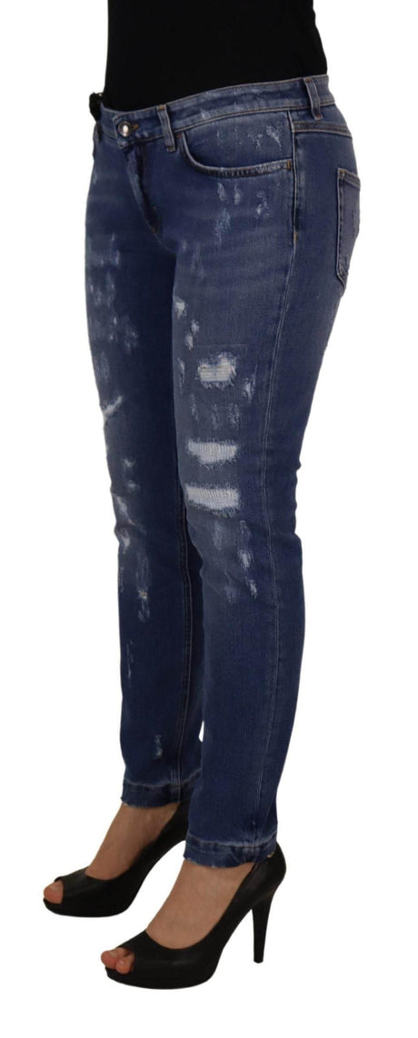 Dolce & Gabbana Blue Washed Cotton Skinny Low Waist Denim Jeans - Hilstor