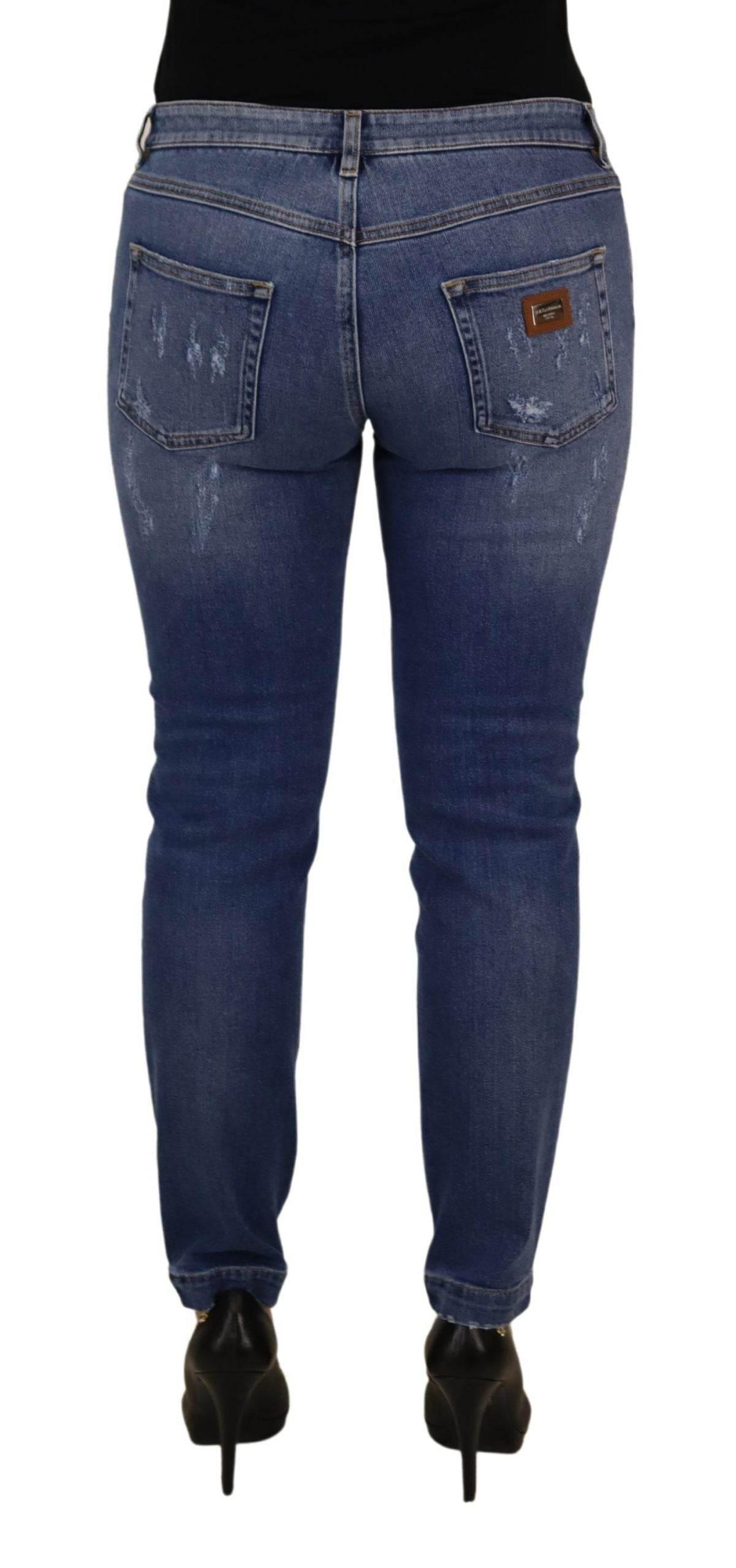 Dolce & Gabbana Blue Washed Cotton Skinny Low Waist Denim Jeans - Hilstor