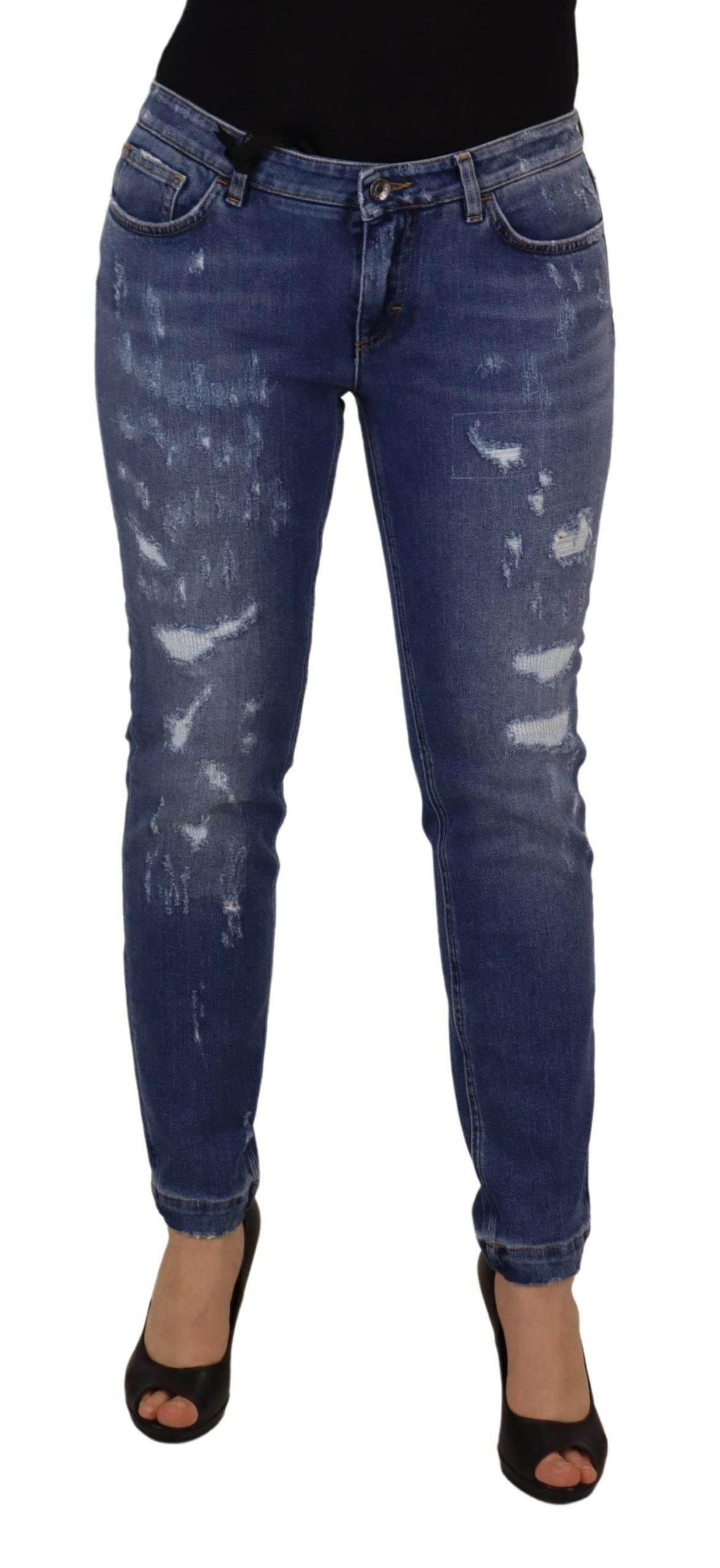Dolce & Gabbana Blue Washed Cotton Skinny Low Waist Denim Jeans - Hilstor