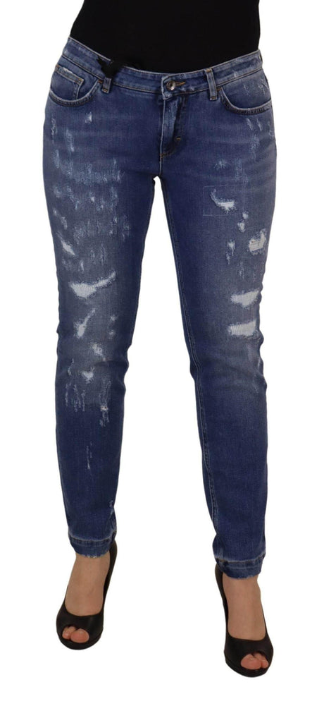 Dolce & Gabbana Blue Washed Cotton Skinny Low Waist Denim Jeans - Hilstor