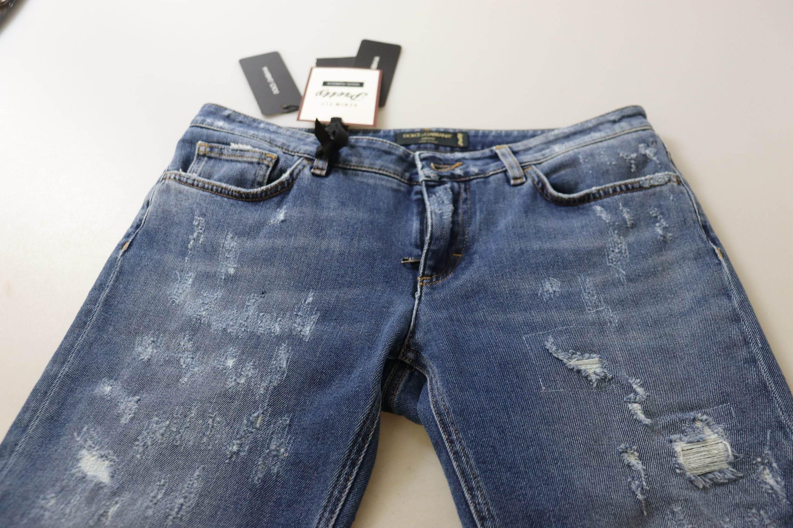 Dolce & Gabbana Blue Washed Cotton Skinny Low Waist Denim Jeans - Hilstor