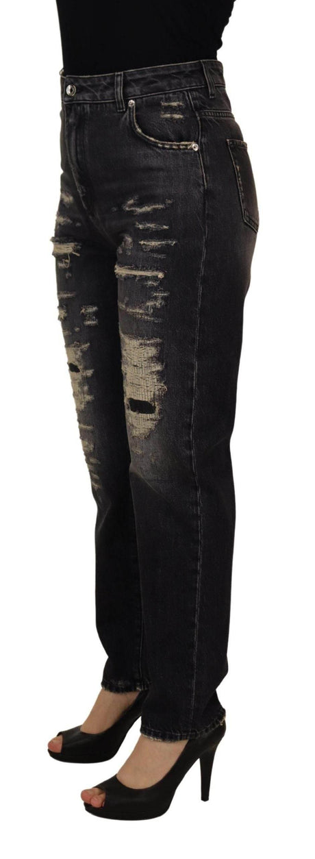 Dolce & Gabbana Black Washed Tattered High Waist Denim Jeans - Hilstor