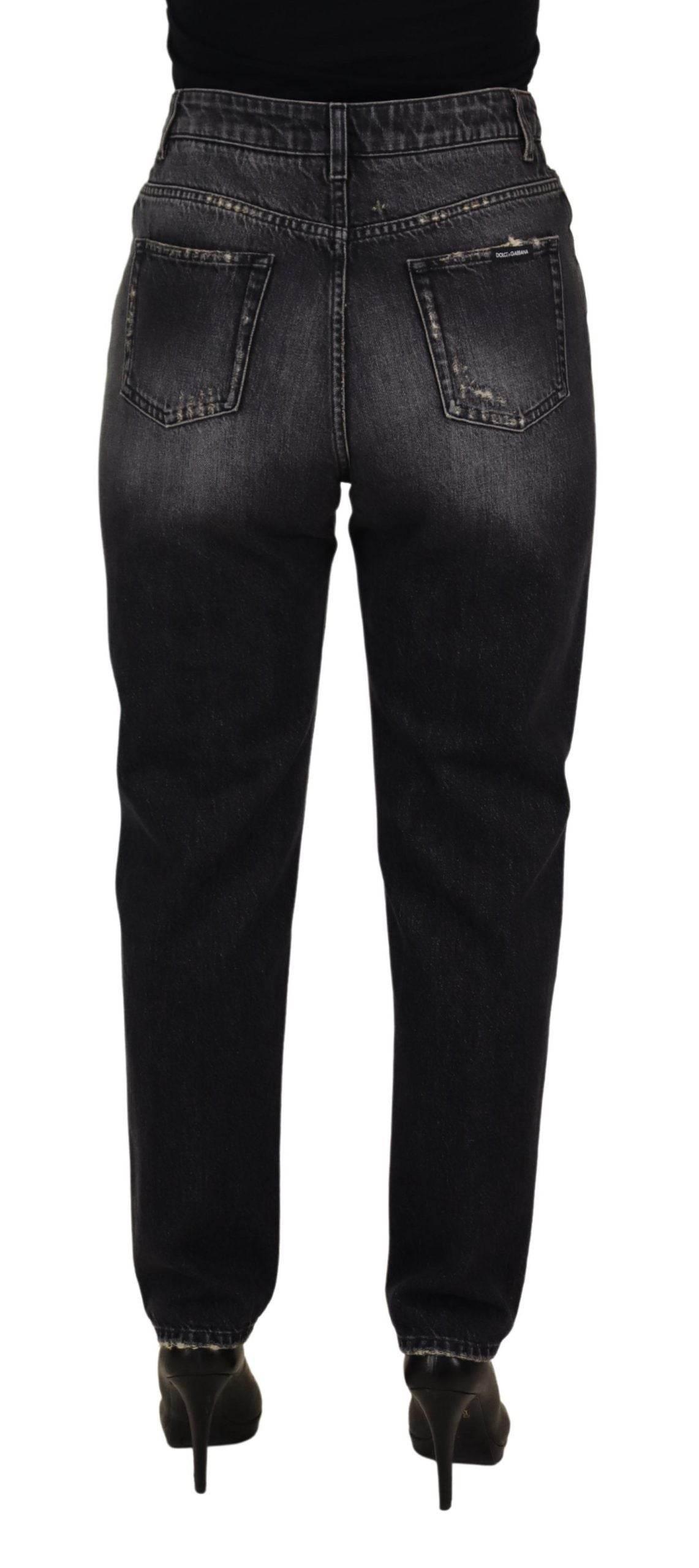 Dolce & Gabbana Black Washed Tattered High Waist Denim Jeans - Hilstor