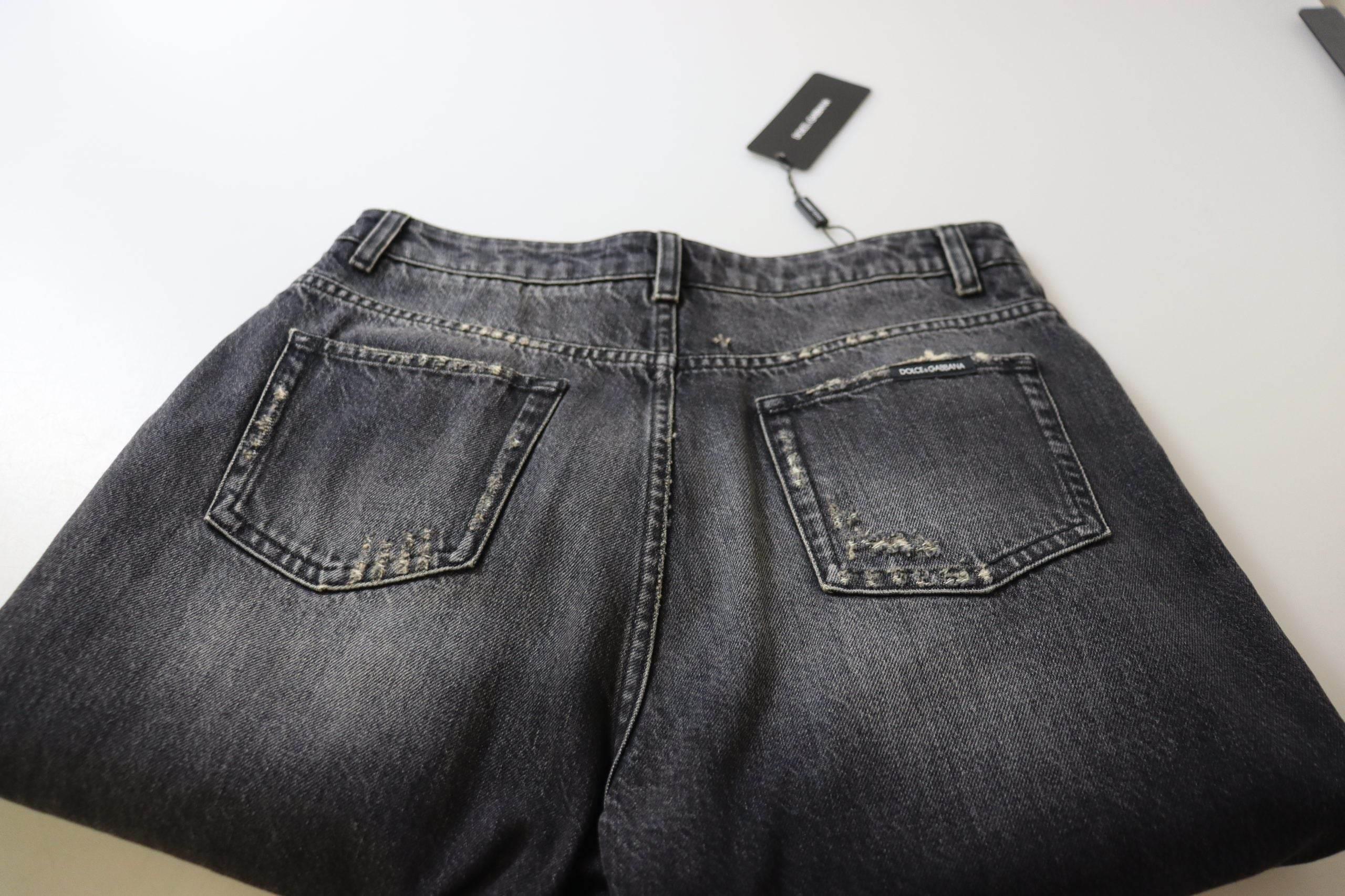 Dolce & Gabbana Black Washed Tattered High Waist Denim Jeans - Hilstor
