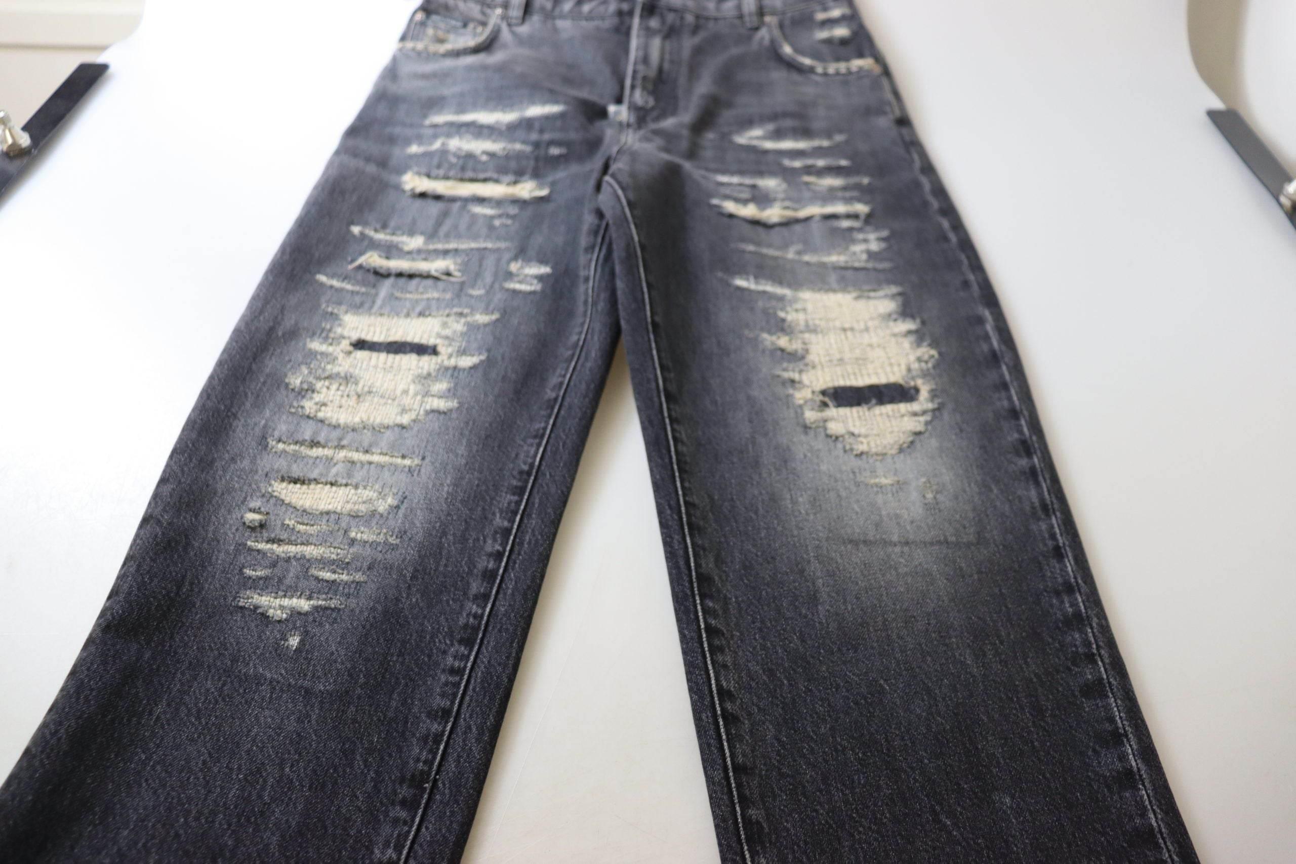 Dolce & Gabbana Black Washed Tattered High Waist Denim Jeans - Hilstor