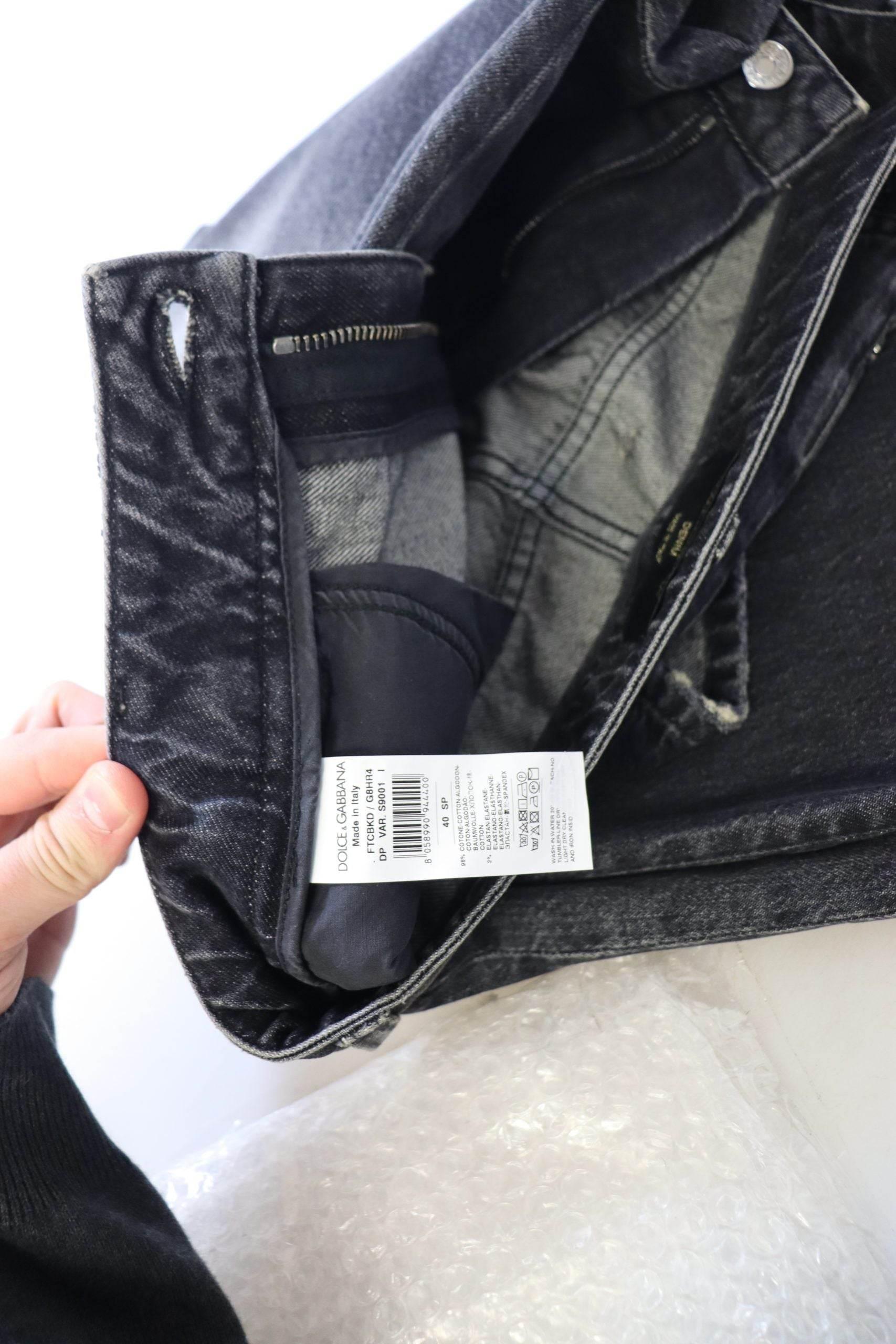Dolce & Gabbana Black Washed Tattered High Waist Denim Jeans - Hilstor