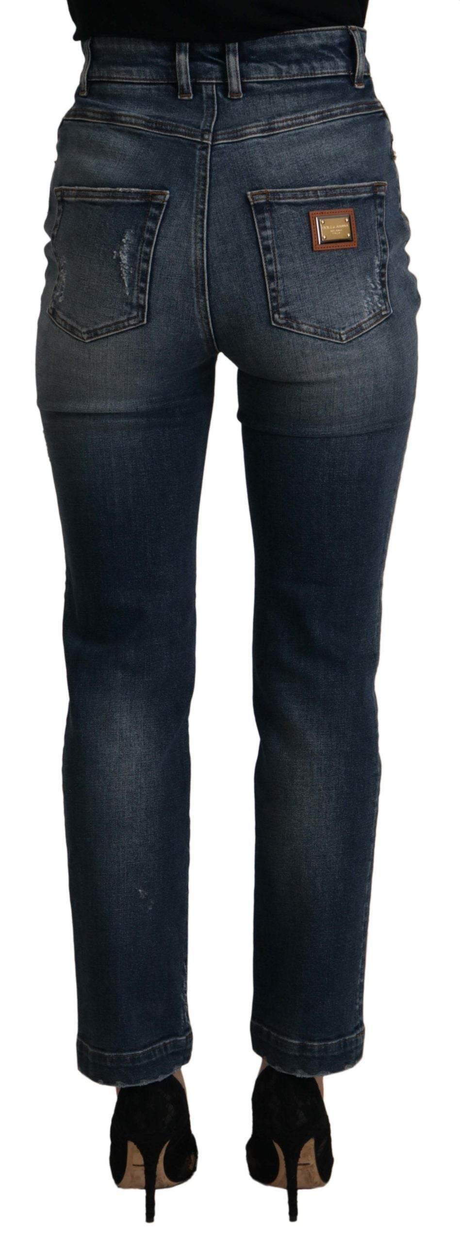 Dolce & Gabbana Blue Denim Crystal Embellished Pants Jeans - Hilstor