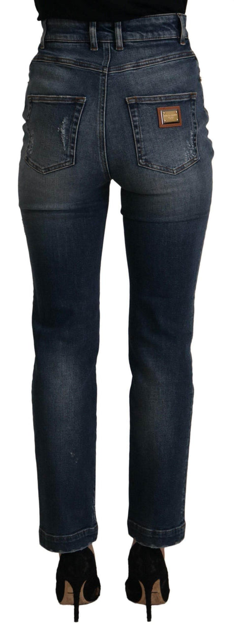 Dolce & Gabbana Blue Denim Crystal Embellished Pants Jeans - Hilstor