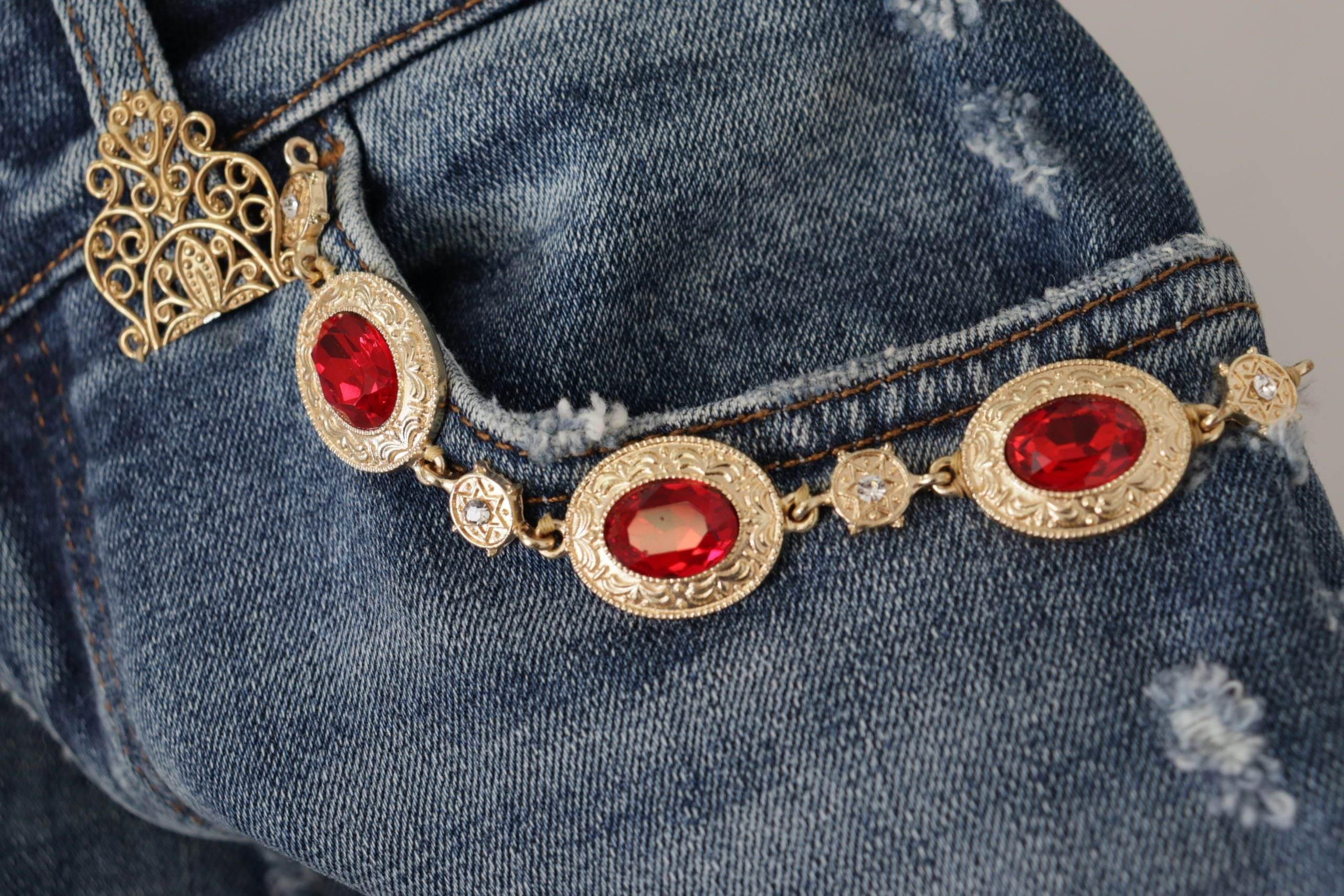 Dolce & Gabbana Blue Denim Crystal Embellished Pants Jeans - Hilstor