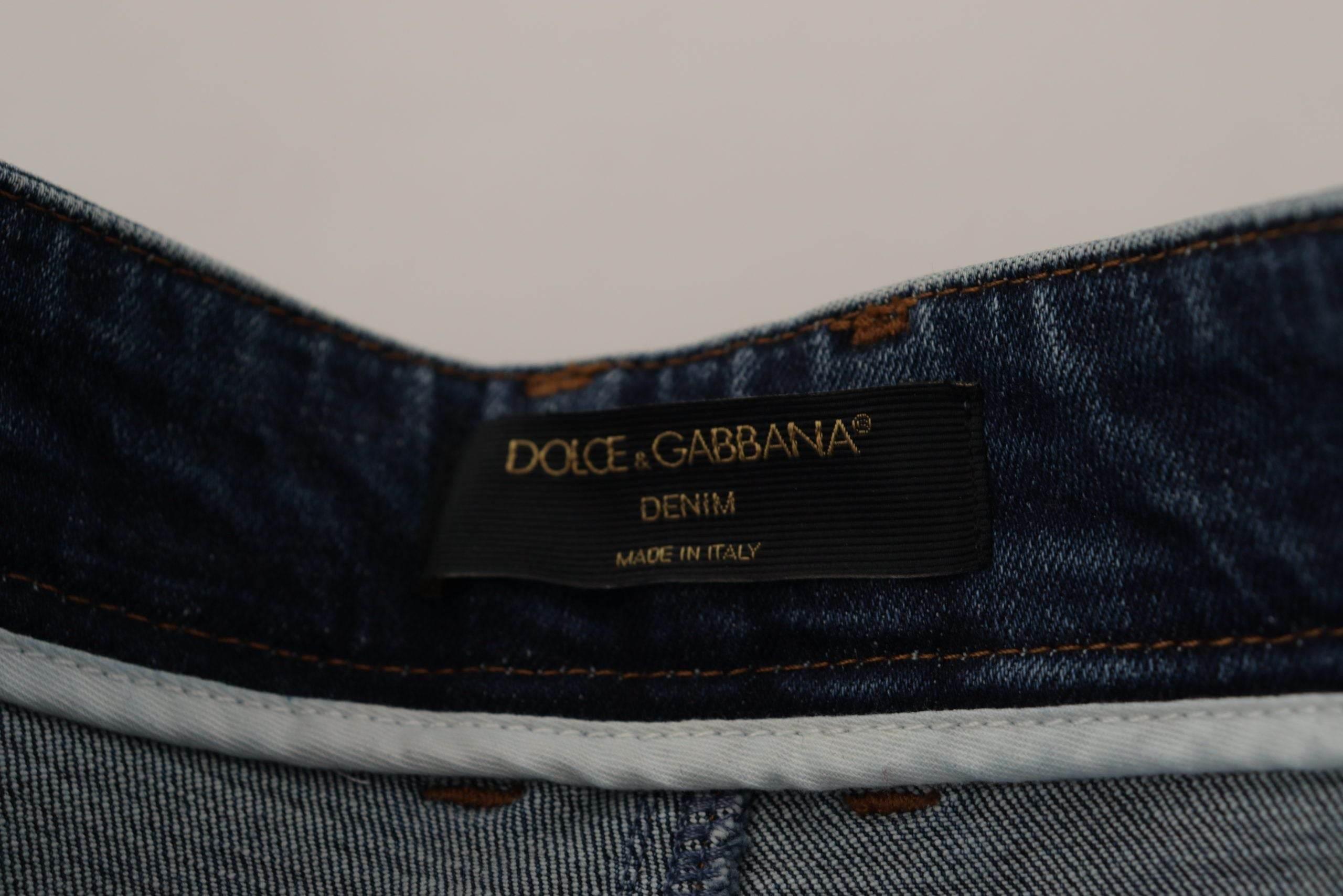 Dolce & Gabbana Blue Denim Crystal Embellished Pants Jeans - Hilstor