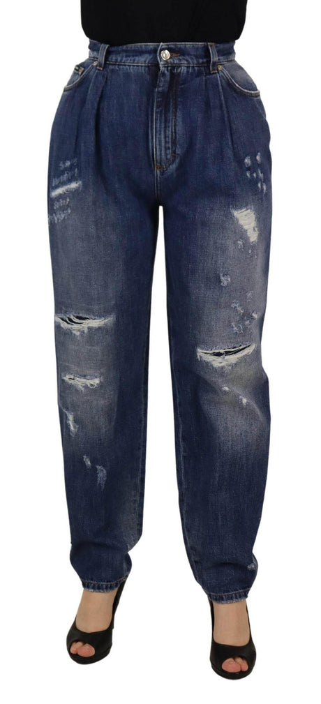 Dolce & Gabbana Blue Washed High Waist Loose Fit Pants - Hilstor