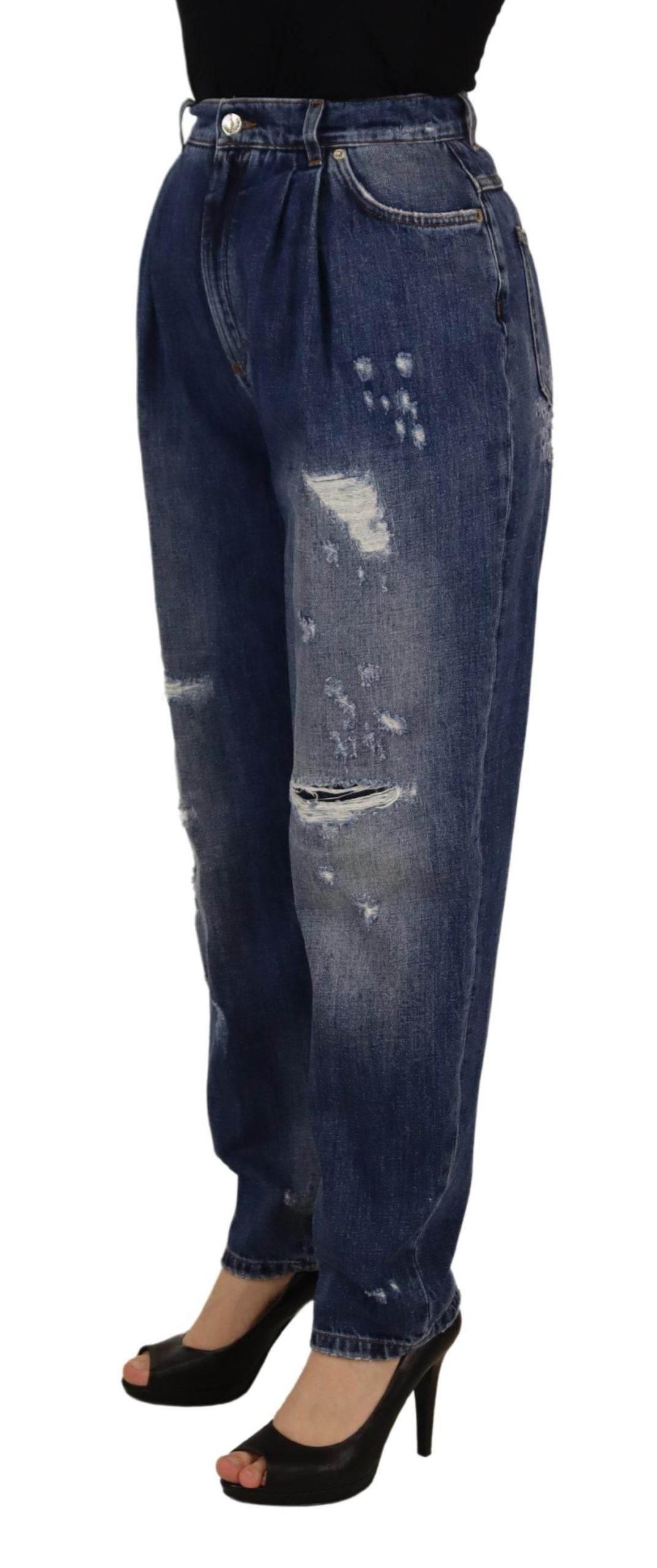 Dolce & Gabbana Blue Washed High Waist Loose Fit Pants - Hilstor
