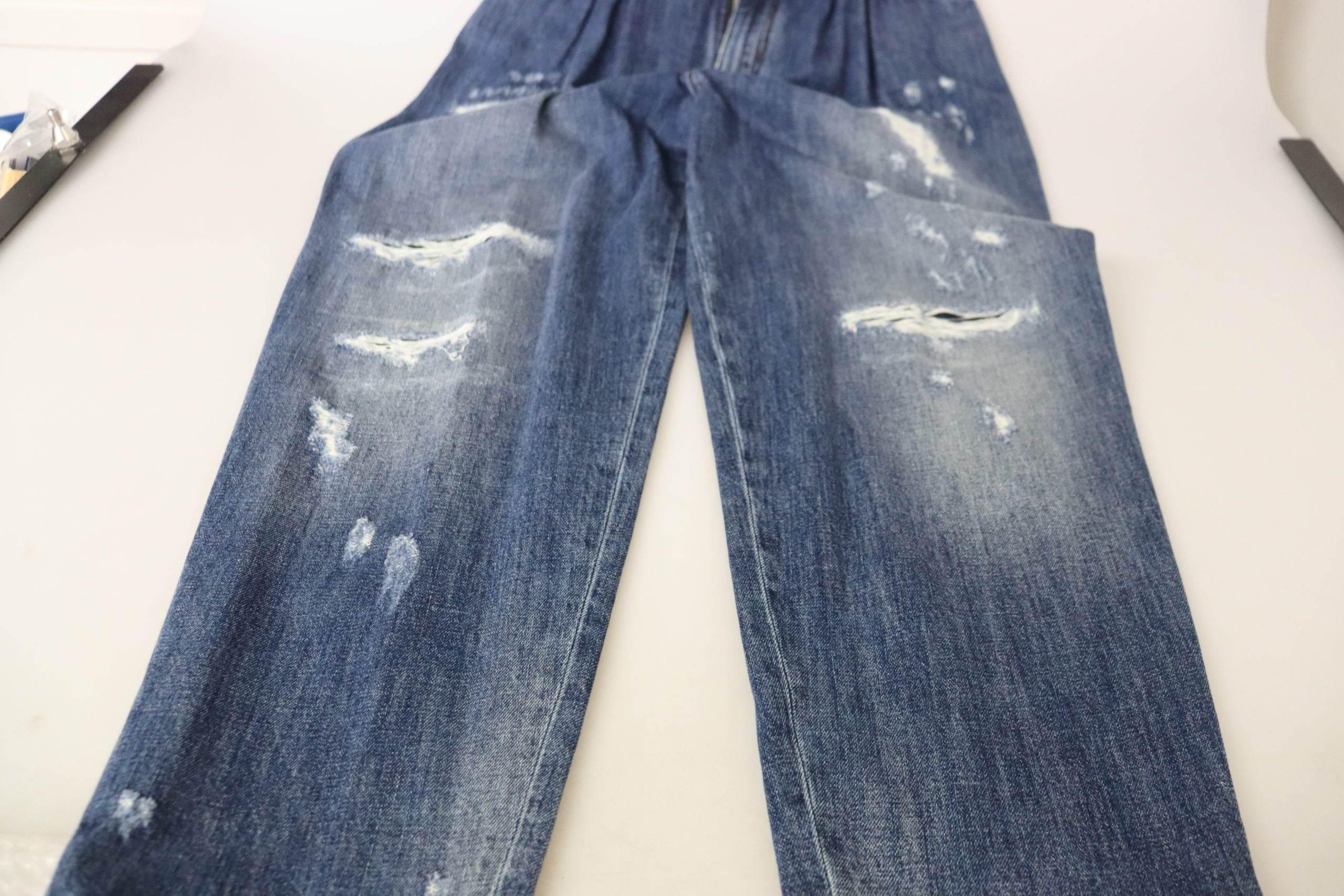 Dolce & Gabbana Blue Washed High Waist Loose Fit Pants - Hilstor