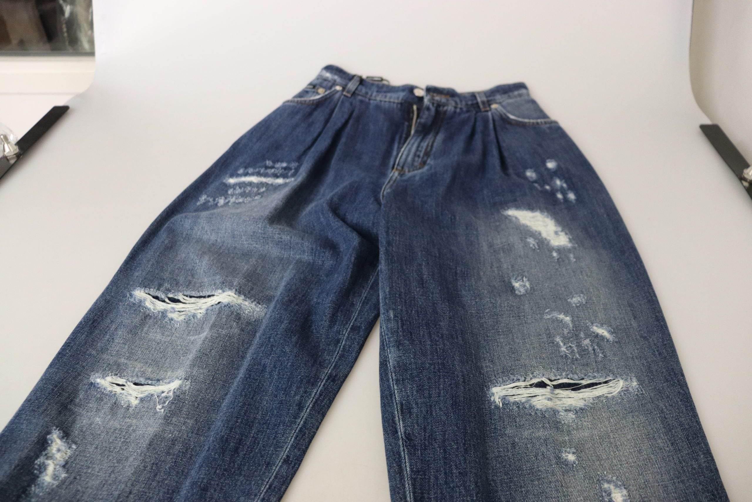 Dolce & Gabbana Blue Washed High Waist Loose Fit Pants - Hilstor
