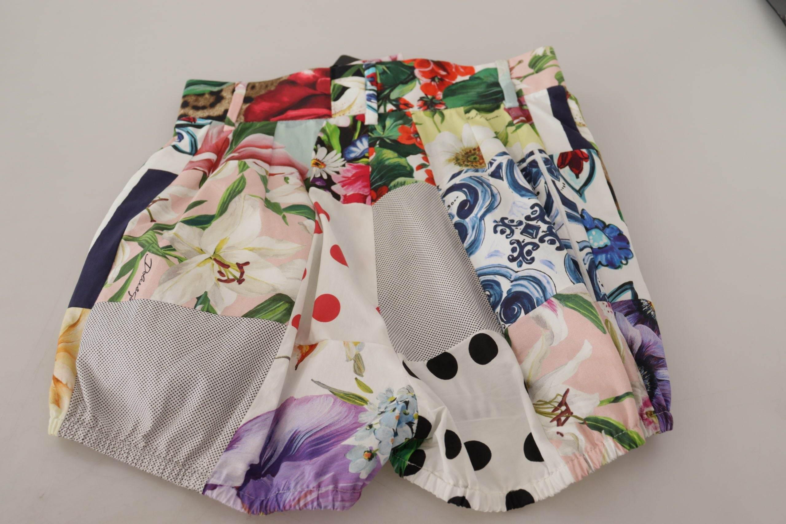 Dolce & Gabbana Patchwork High Waist Designer Shorts - Hilstor